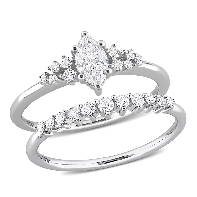 Princess Cut Engagement Rings in 18K White Gold with Micro - Pave Side StonesMiadora 3/4ct TW Marquise Diamond and Semi-Eternity Wedding Band Set 14k White Gold