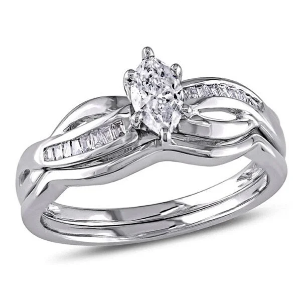 Cluster Engagement Rings with Multiple Small Diamonds Arranged in a Stunning DesignMiadora Signature Collection 14k White Gold 1/2ct TDW Marquise Diamond Bridal Set