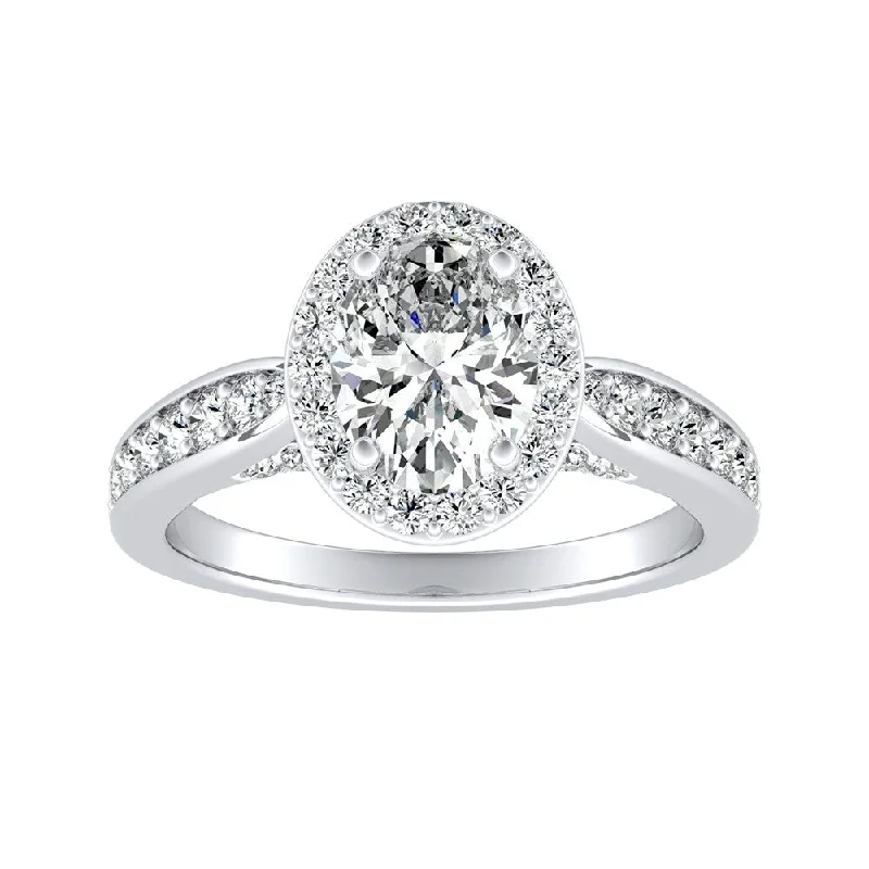 Signature - Design Engagement Rings with a Brand - Exclusive Pattern and Premium DiamondsModern Oval-cut Halo Diamond Engagement Ring 1 1/4cttw 18k Gold by Auriya (I-J, I1-I2)