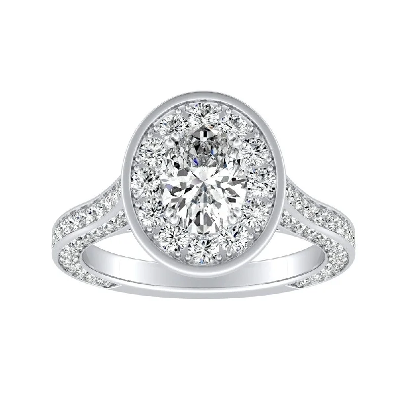 Emerald Cut Engagement Rings with Platinum Gallery and Split Shank DesignOval-cut 1 3/4ctw Halo Diamond Engagement Ring by Auriya 14k Gold Emerald Cut Engagement Rings with Platinum Gallery and Split Shank DesignOval-cut 1 3/4ctw Halo Diamond Engagement Ring by Auriya 14k Gold
