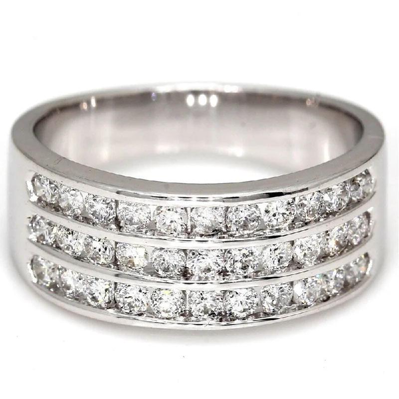 Art Deco Engagement Rings with Geometric Patterns and Baguette - Cut Diamond AccentsPompeii3 10k White Gold 1 Ct. TDW Diamond Three Row Channel Set 8.1mm Wide Anniverary Ring