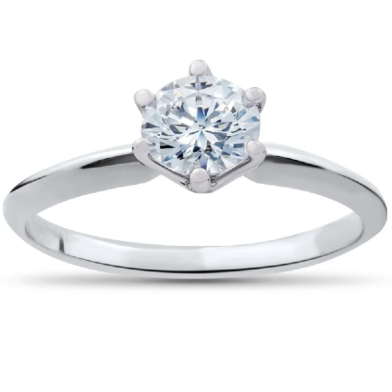 Three - Stone Engagement Rings Symbolizing Love's Past, Present, and Future with Asscher - Cut DiamondsPompeii3 14k White Gold 1/2 Ct Round Brilliant Cut Diamond Solitaire Engagmennt Ring