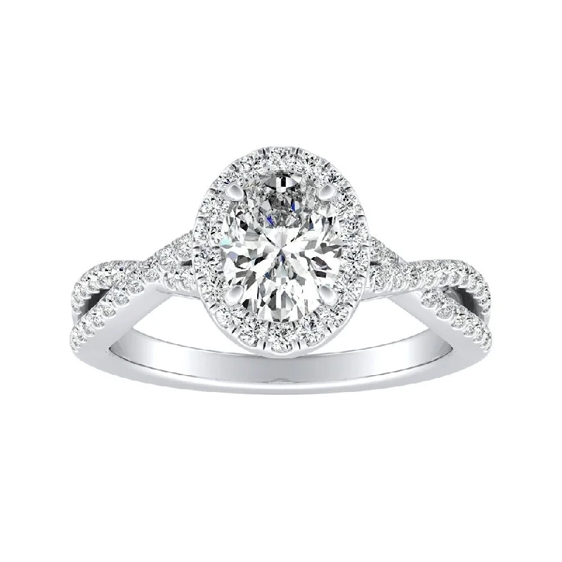 Engagement Rings with Sapphire and Diamond Combinations in a Vintage StyleTwisted Oval-cut 1 1/3ctw Halo Diamond Engagement Ring 18k Gold by Auriya (H-I, SI1-SI2)
