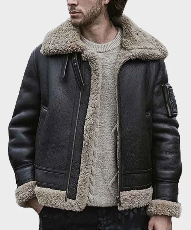 Mens Black Sheepskin Shearling Jacket