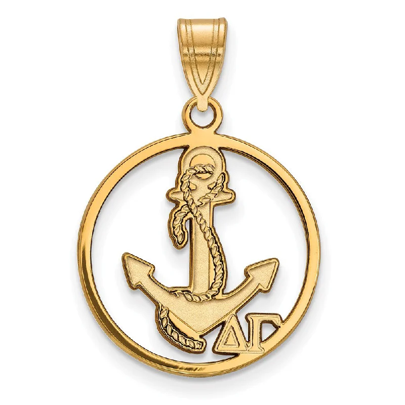 Retro - Inspired Art Deco - Patterned Pendant in Silver for Vintage Lovers14K Plated Silver Delta Gamma Medium Circle Pendant Retro - Inspired Art Deco - Patterned Pendant in Silver for Vintage Lovers14K Plated Silver Delta Gamma Medium Circle Pendant