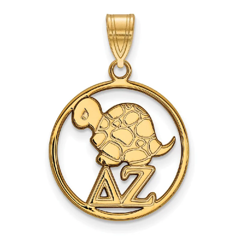 Magnetic - Locking Pendant with Hidden Compartment for Secret Messages14K Plated Silver Delta Zeta Medium Circle Pendant Magnetic - Locking Pendant with Hidden Compartment for Secret Messages14K Plated Silver Delta Zeta Medium Circle Pendant
