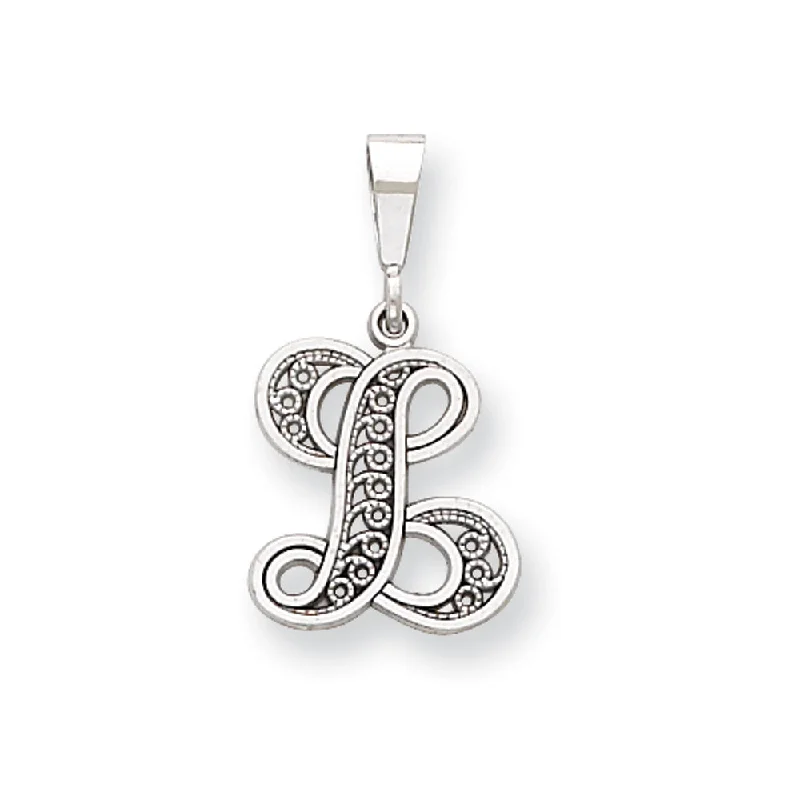 Customized Birthstone Pendant with Engraved Name for a Personalized Touch14k White Gold, Maci Collection, Filigree Script Initial L Pendant Customized Birthstone Pendant with Engraved Name for a Personalized Touch14k White Gold, Maci Collection, Filigree Script Initial L Pendant