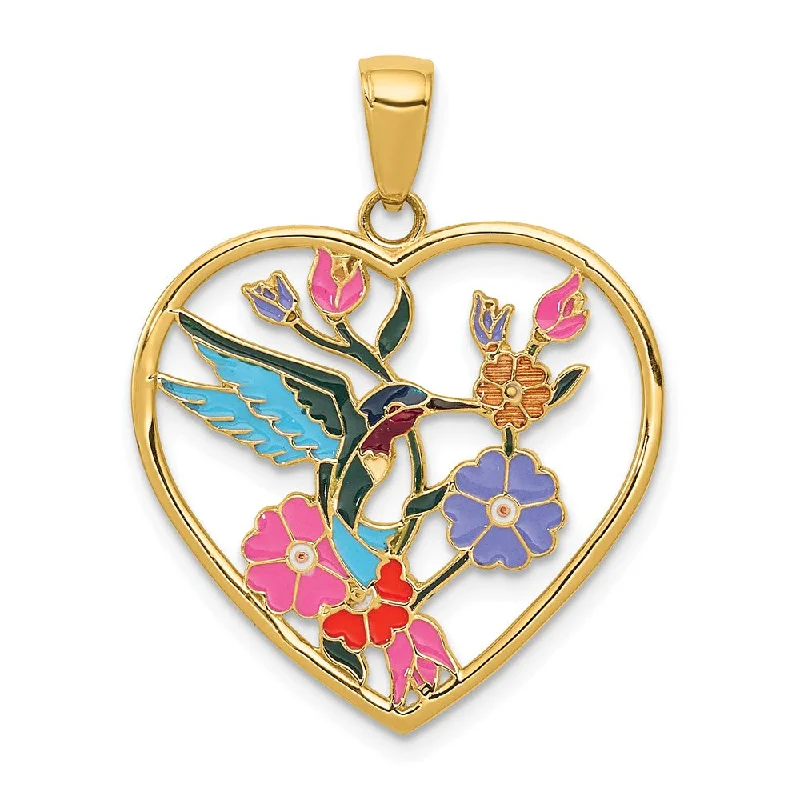 Adjustable - Chain Cubic Zirconia Solitaire Pendant for a Sparkling Gift14k Yellow Gold 22mm Enameled Hummingbird Heart Pendant Adjustable - Chain Cubic Zirconia Solitaire Pendant for a Sparkling Gift14k Yellow Gold 22mm Enameled Hummingbird Heart Pendant