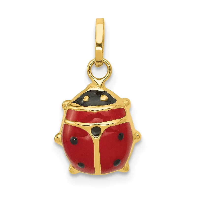 Retro - Inspired Art Deco - Patterned Pendant in Silver for Vintage Lovers14k Yellow Gold 3D Red Enameled Ladybug Charm, 11mm