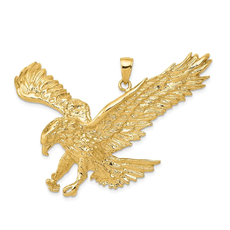Handmade Leather - Wrapped Crystal Pendant for a Bohemian Aesthetic14k Yellow Gold Extra Large 2D Landing Eagle Pendant