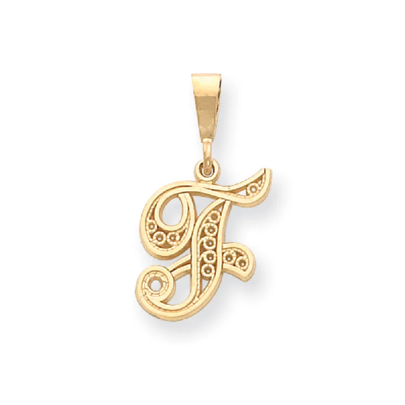 Rhinestone - Encrusted Crown Pendant for Little Girls' Dress - Up14k Yellow Gold, Maci Collection, LG Filigree Script Initial F Pendant Rhinestone - Encrusted Crown Pendant for Little Girls' Dress - Up14k Yellow Gold, Maci Collection, LG Filigree Script Initial F Pendant