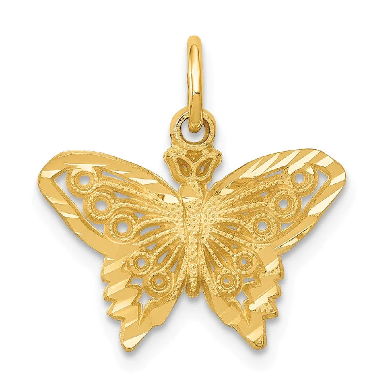 Laser - Cut Woodland Scene Pendant for Nature Enthusiasts14k Yellow Gold Satin and Diamond Cut Butterfly Charm, 17mm Laser - Cut Woodland Scene Pendant for Nature Enthusiasts14k Yellow Gold Satin and Diamond Cut Butterfly Charm, 17mm