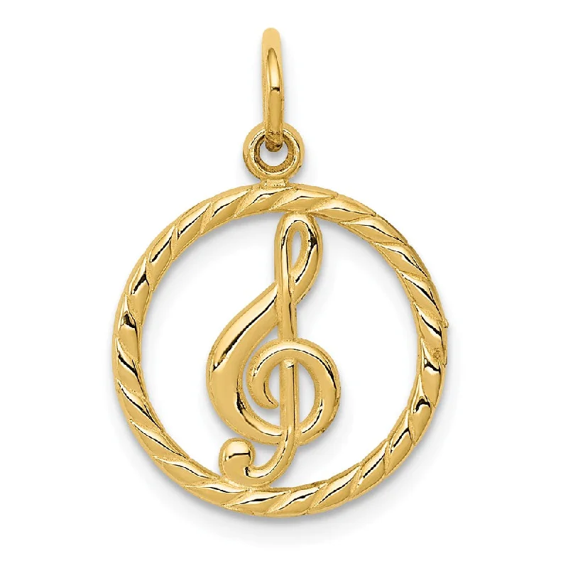 Magnetic - Locking Pendant with Hidden Compartment for Secret Messages14k Yellow Gold Treble Clef Circle Charm, 15mm Magnetic - Locking Pendant with Hidden Compartment for Secret Messages14k Yellow Gold Treble Clef Circle Charm, 15mm