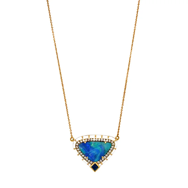 Diamond-cut chain necklaces for eleganceOne-of-a-Kind Opal, Sapphire, & Diamond Necklace - "Caribbean Blue" Diamond-cut chain necklaces for eleganceOne-of-a-Kind Opal, Sapphire, & Diamond Necklace - "Caribbean Blue"