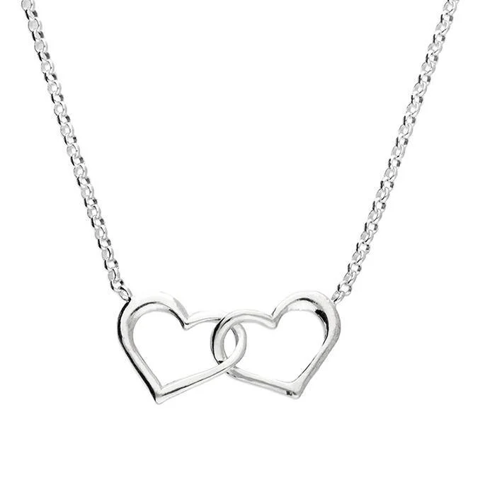 Chain Rings with a Miniature Lock and Key CharmSterling Silver Double Open Hearts Chain Necklace