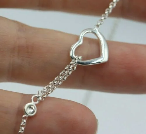 High - Polish Chain Rings for a Shiny and Glamorous LookSterling Silver Open Heart Pendant with Cubic Zirconia Chain Necklace