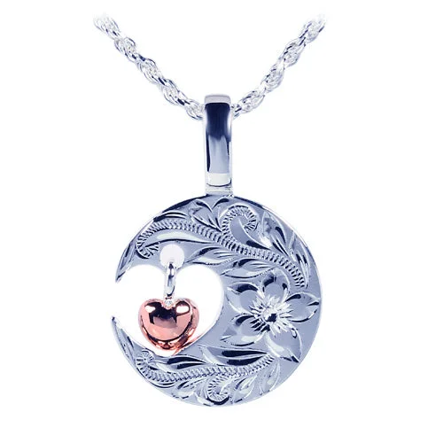 Personalized name necklaces for womenSterling Silver Two-Tone Pink Gold Plated Heart in Scroll Moon Pendant (Chain Sold Separately) Personalized name necklaces for womenSterling Silver Two-Tone Pink Gold Plated Heart in Scroll Moon Pendant (Chain Sold Separately)