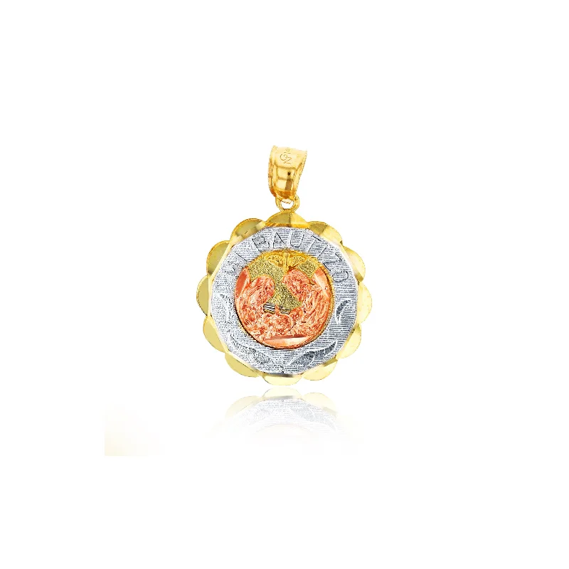 Laser - Cut Woodland Scene Pendant for Nature EnthusiastsTricolor "Mi Bautizo" Round Tag Charm Pendant (14K)
