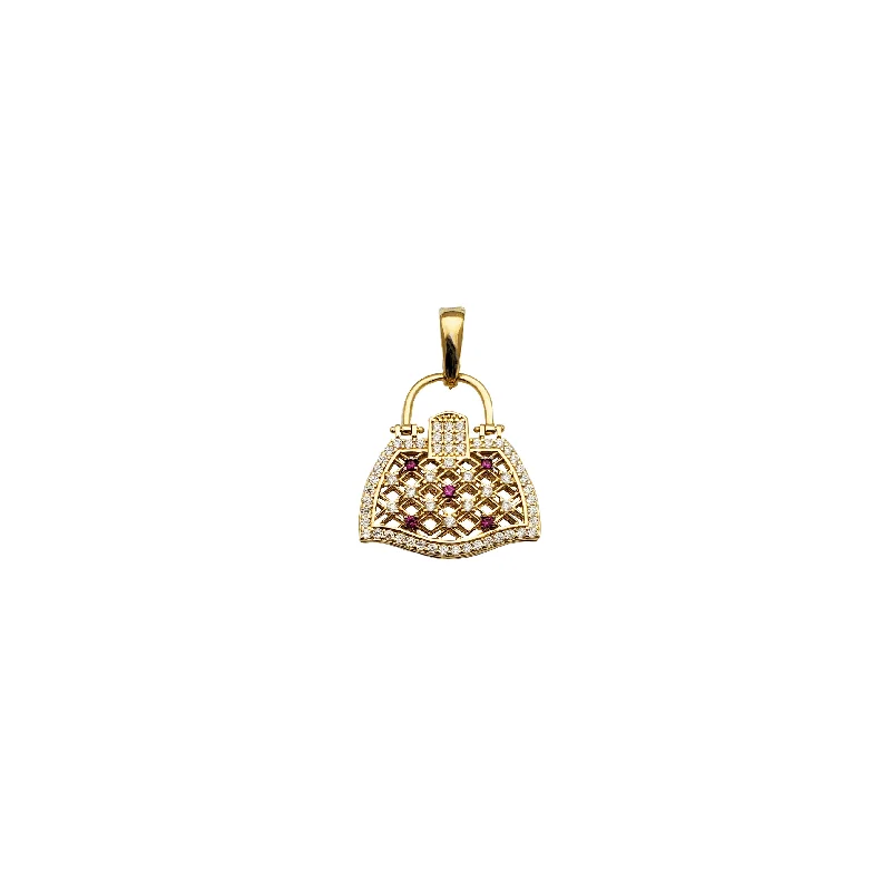 Mother - of - Pearl Inlaid Seahorse Pendant for Beach LoversYellow Gold CZ Handbag Pendant (14K)