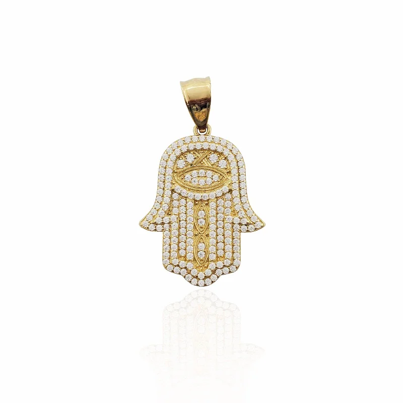 Mother - of - Pearl Inlaid Seahorse Pendant for Beach LoversYellow Gold Iced-Out CZ Hamsa Pendant (14K) Mother - of - Pearl Inlaid Seahorse Pendant for Beach LoversYellow Gold Iced-Out CZ Hamsa Pendant (14K)