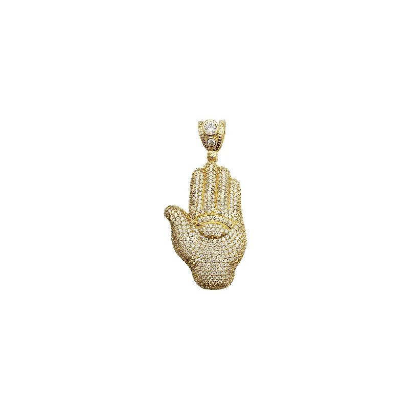 Military - Inspired Dog Tag Pendant with Engraved Service NumbersYellow Gold Iced-Out Hand Pendant(14K) Military - Inspired Dog Tag Pendant with Engraved Service NumbersYellow Gold Iced-Out Hand Pendant(14K)