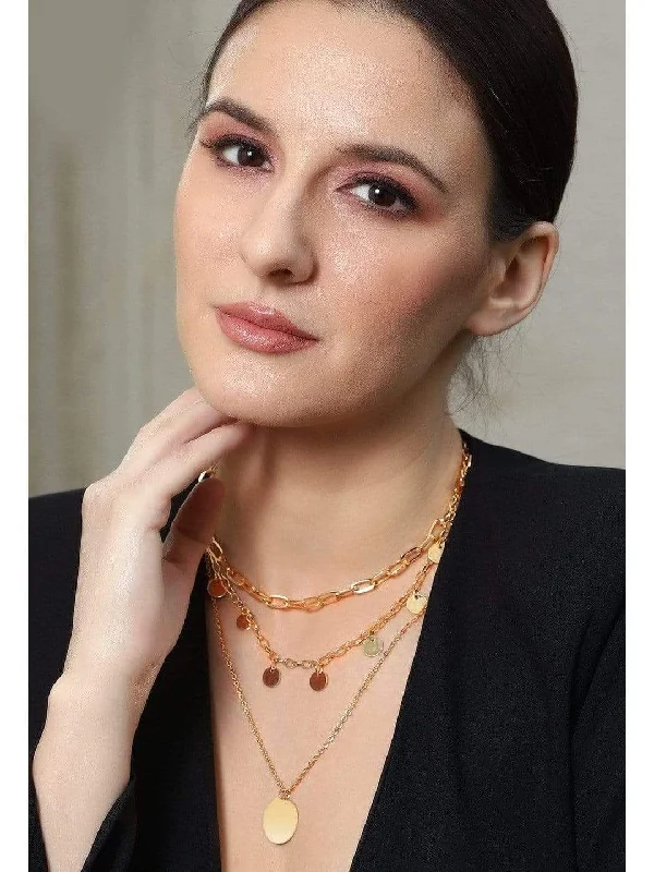 Chain Rings with a QR Code Engraving for PersonalizationRubans Gold Plated  Handcrafted Interlinked Multi Layer Chain Necklace